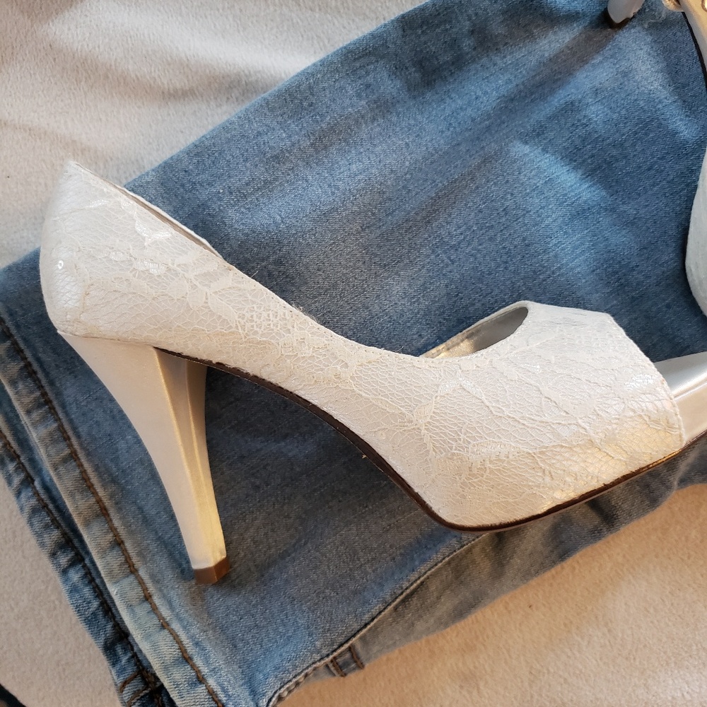 Leighton White lace heels